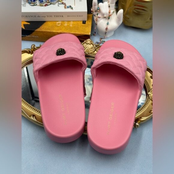 🆕 KURT GEIGER LONDON 🧿 NWOT Meena Eagle Quilted Slide, Pink - Sz 38 US 7.5 - Picture 11 of 14